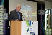 24 February 2016; MC Con Murphy speaking during the launch of the 2016 SSE Airtricity League. Aviva Stadium, Dublin. Picture credit: Brendan Moran / SPORTSFILE