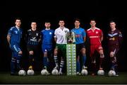 24 February 2016; Players from the SSE Airtricity League First Division teams are from left, Aaron Greene, Limerick FC,  Daniel Purdy, Athlone Town, Aaron O'Connor, Waterford United, Brian Carr, Cabinteely FC, Mark Langtry, UCD, Daire Doyle, Shelbourne, and Shane O'Connor, Cobh Ramblers FC, during the launch of the 2016 SSE Airtricity League. Aviva Stadium, Dublin. Picture credit: David Maher / SPORTSFILE