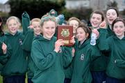 27 January 2010; Winner of the Junior Girls 1500m Sarah Fitzpatrick, from Our Ladys School Templeogue, celebrates with her class-mates during the DCU Invitational Cross Country competition. Dublin City University, Glasnevin, Dublin. Picture credit: Matt Browne / SPORTSFILE