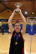 27 January 2010; St. Eunans captain Aodhán Hickey lifts the cup. All-Ireland School Cup Finals 2010 - U19 Boys B Final, St. Eunans, Letterkenny v Chanel College, Dublin, National Basketball Arena, Tallaght, Dublin. Picture credit: Brian Lawless / SPORTSFILE