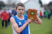 27 January 2010; Stephen Attride, from Knockbeg College Co. Carlow, with his plaque after winning the Boys Intermediate race at the DCU Invitational Cross Country competition. Dublin City University, Glasnevin, Dublin. Picture credit: Matt Browne / SPORTSFILE