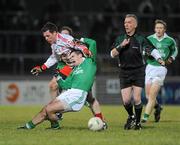 27 January 2010; Mathew Keenan, Fermanagh, in action against Conor Gormley, Tyrone. Barrett Sports Lighting Dr. McKenna Cup Semi-Final, Tyrone v Fermanagh, Healy Park, Omagh, Co. Tyrone. Picture credit: Oliver McVeigh / SPORTSFILE