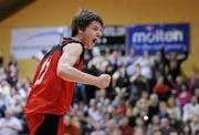 29 January 2010; Declan Cahill, St. Mary’s Castleisland, celebrates at the final whistle. Basketball Ireland Men’s Under 18 National Cup Final, Eanna, Dublin V St. Mary’s Castleisland, Kerry, Tallaght, Dublin. Picture credit: Stephen McCarthy / SPORTSFILE