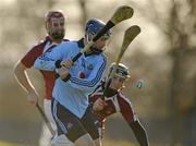 30 January 2010; Kevin Flynn, Dublin, shoots to score his side's first goal despite the efforts of Paul Nihill, NUIG. Walsh Cup, Dublin v NUIG, Naomh Mearnog, Portmarnock, Dublin. Photo by Sportsfile