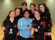 30 January 2010; UCC players, from left, Eimear Feerick, Castlebar, Co. Mayo, Eimear Knightly, Killorglin, Co. Kerry, Trisha Hickey, Clonmel, Co. Tipperary, Megan Morris, USA, Linda Douglas, Waterford City, Alison Roche, Limerick City and Gill Cahill, Cork City, celebrate with the cup after beating UCD. WSCAI National Futsal Cup Final, UCC v UCD, Kingfishers Sports Centre, NUIG, University Road, Galway. Picture credit: Matt Browne / SPORTSFILE