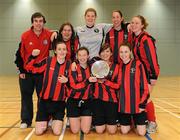 30 January 2010; Trinity players, front row, from left, Hannah Tyrrell, Josephine Amelia Shister, Megan Capper, Tara Harrison, back row, from left, Oisin McMahon Fogarty, coach, Maria De Maio, Cheryl Kemsley, Emily Sheehan, Maeve Duggan. WSCAI National Futsal Plate Final, Trinity v NUIM, Kingfishers Sports Centre, NUIG, University Road, Galway. Picture credit: Matt Browne / SPORTSFILE