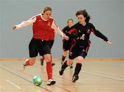 30 January 2010; Aine O'Gorman, Carlow IT, in action against Gill Cahill, UCC. WSCAI National Futsal Cup Semi-Final 2, UCC v Carlow IT, Kingfishers Sports Centre, NUIG, University Road, Galway. Picture credit: Matt Browne / SPORTSFILE