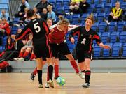 30 January 2010; Aine O'Gorman, Carlow IT, in action against Trisha Hickey, left, and Linda Douglas, UCC. WSCAI National Futsal Cup Semi-Final 2, UCC v Carlow IT, Kingfishers Sports Centre, NUIG, University Road, Galway. Picture credit: Matt Browne / SPORTSFILE