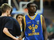 30 January 2010; A dejected Kunle Oyateru, UCD Marian, Dublin, at the end of the game. Men’s Under-20 National Cup Final, UCD Marian, Dublin v Maree, Galway, National Basketball Arena, Tallaght, Dublin. Photo by Sportsfile