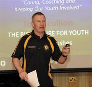30 January 2010; Tony Scullion, Ulster GAA Football Development officer, speaking during the 6th annual O'Neills Ulster GAA Coaching & Games Development Conference 2010. The Conference targets coaches who are working with youth players from 13-18 years. The conference consolidates the coach education work that is ongoing within the County programmes and the Provincial Coach Development Programme. Ulster coaches are constantly refocusing and challenging their coaching practices and the speakers this year will again challenge the coaches to raise the bar. O'Neills Ulster GAA Coaching & Games Development Conference 2010,  Glenavon Hotel, Cookstown, Co. Tyrone. Picture credit: Oliver McVeigh / SPORTSFILE