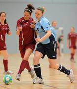 30 January 2010; Kelly Fisher, NUIG, in action against Louise Quinn, UCD. WSCAI National Futsal Cup Semi-Final 1, UCD v NUIG, Kingfishers Sports Centre, NUIG, University Road, Galway. Picture credit: Matt Browne / SPORTSFILE