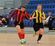 30 January 2010; Josephine Amelia Shister, Trinity, in action against Megan Brickley, NUI Maynooth. WSCAI National Futsal Plate Final, Trinity v NUIM, Kingfishers Sports Centre, NUIG, University Road, Galway. Picture credit: Matt Browne / SPORTSFILE