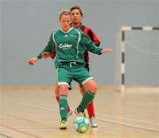 30 January 2010; Stacey Paul, CCFE, in action against Megan Capper, Trinity. WSCAI National Futsal Plate Semi-Final 2, Trinity v CCFE, Kingfishers Sports Centre, NUIG, University Road, Galway. Picture credit: Matt Browne / SPORTSFILE