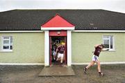 31 January 2010; Galway players Damien Joyce, right and Ger Farragher, run out from the dressing rooms for the start for the second half. Walsh Cup Quarter-Final, Laois v Galway, Kelly Daly Park, Rathdowney, Co. Laois. Picture credit: David Maher / SPORTSFILE