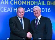 26 February 2016; Uachtarán Chumann Lúthchleas Gael Aogán Ó Fearghail, right, with Iar Uachtarán Liam Ó Néill during the GAA Annual Congress. Mount Wolseley Hotel Spa & Golf Resort, Tullow, Carlow. Picture credit: Matt Browne / SPORTSFILE