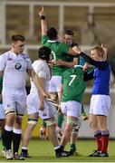 26 February 2016; Ireland players, including Kelvin Brown and Shane Daly celebrate at the final whistle. U20 Six Nations Rugby Championship, England v Ireland,  Kingston Park, Newcastle, England. Picture credit: Ramsey Cardy / SPORTSFILE