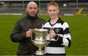 27 February 2016; St Kieran's hurler Seán Carey with his father, former Kilkenny hurler DJ Carey, with the cup after the game. Top Oil Leinster Colleges Senior A Hurling Championship Final, St. Kieran’s v Kilkenny CBS, Nowlan Park, Kilkenny. Picture credit: Piaras Ó Mídheach / SPORTSFILE