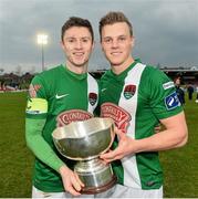 27 February 2016; Cork City captain John Dunleavy, left, celebrates with Ian Turner at the end of the game. President's Cup Final, Cork City v Dundalk, Turners Cross, Cork. Picture credit: David Maher / SPORTSFILE