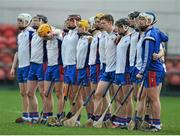 27 February 2016; Mary Immaculate College Limerick team stand for the National Anthem before the game. Independent.ie Fitzgibbon Cup Final, Mary Immaculate College Limerick v University of Limerick, Cork IT, Cork. Picture credit: Eóin Noonan / SPORTSFILE
