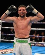 27 February 2016; Conrad Cummings celebrates after defeating Victor Garcia in their middleweight bout. Manchester Arena, Manchester, England. Picture credit: Ramsey Cardy / SPORTSFILE