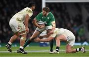 27 February 2016; Stuart McCloskey, Ireland, is tackled by Dylan Hartley, right, and Billy Vunipola, England. RBS Six Nations Rugby Championship, England v Ireland. Twickenham Stadium, Twickenham, London, England. Picture credit: Stephen McCarthy / SPORTSFILE