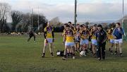 31 January 2010; Wexford football manager Jason Ryan leads his team out, while in the background, the Wexford hurling team do their warm down. O'Byrne Shield Semi-Final, Pairc Ui Siochan, Wexford v Westmeath, Gorey, Co. Wexford. Picture credit: Daire Brennan / SPORTSFILE