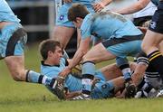 1 February 2010; Mark Craig, St Michael's, is congratulated by team-mates after scoring his side's 2nd try. Leinster Schools Senior Cup First Round, St Michael's v Newbridge College, Lakelands Park, Terenure, Dublin. Photo by Sportsfile