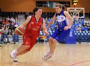 31 January 2010; Lindsay Peat, DCU Mercy, in action against Claire Rockall, Team Montenotte Hotel Cork. Women's Superleague National Cup Final 2010, Team Montenotte Hotel Cork v DCU Mercy, National Basketball Arena, Tallaght, Dublin. Picture credit: Brendan Moran / SPORTSFILE