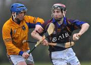 4 February 2010; Conchruir O Fogartaigh, UL, in action against Ian O Duggain, St Patrick's College. Ulster Bank Fitzgibbon Cup Round 1, University of Limerick v St Patrick's Training College, University of Limerick, Limerick. Picture credit: Diarmuid Greene / SPORTSFILE