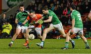 27 February 2016; Mark Shields, Armagh, in action against Paddy Rehill and Eoin Donnelly, Fermanagh. Allianz Football League, Division 2, Round 3, Armagh v Fermanagh, Athletic Grounds, Armagh. Picture credit: Oliver McVeigh / SPORTSFILE