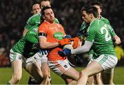 27 February 2016; Gavin McParland, Armagh, in action against Mikey Jones and Marty O'Brien, Fermanagh. Allianz Football League, Division 2, Round 3, Armagh v Fermanagh, Athletic Grounds, Armagh. Picture credit: Oliver McVeigh / SPORTSFILE