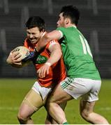 27 February 2016; Aidan Forker, Armagh, in action against Barry Mulrone, Fermanagh. Allianz Football League, Division 2, Round 3, Armagh v Fermanagh, Athletic Grounds, Armagh. Picture credit: Oliver McVeigh / SPORTSFILE