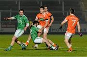 27 February 2016; Kane Connor, Fermanagh, in action against Niall Grimley, Armagh. Allianz Football League, Division 2, Round 3, Armagh v Fermanagh, Athletic Grounds, Armagh. Picture credit: Oliver McVeigh / SPORTSFILE