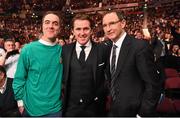 27 February 2016; In attendance at the fight are, from left, actor James Nesbitt, former jockey A.P McCoy and Republic of Ireland manager Martin O'Neill. Manchester Arena, Manchester, England. Picture credit: Ramsey Cardy / SPORTSFILE