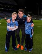 27 January 2016; Allianz mascots Mark Butler, right, and his brother Christopher, from Bayside N.S., with Dublin star Bernard Brogan before the game. Allianz Football League, Division 1, Round 3, Dublin v Monaghan. Croke Park, Dublin. Picture credit: Ray McManus / SPORTSFILE