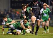 27 February 2016; Bundee Aki, Connacht, dives for the ball as its kicked by Owen Watkin, Ospreys. Guinness PRO12, Round 16, Connacht v Ospreys, Sportsground, Galway. Picture credit: Cody Glenn / SPORTSFILE