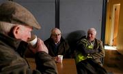 28 February 2016; Meath Maors Liam Carey, left, Dunshaughlin, Sean Carolan, Senchalstown, and Peter Cassidy, St Michael's, right, enjoy a cup of soup before attending to their duties. Allianz Football League, Division 2, Round 3, Meath v Cavan. Páirc Táilteann, Navan, Co. Meath. Picture credit: Ray McManus / SPORTSFILE