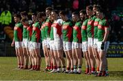 28 February 2016; The  Mayo team stand for the anthem. Allianz Football League, Division 1, Round 3, Donegal v Mayo, MacCumhaill Park, Ballybofey, Co. Donegal. Picture credit: Oliver McVeigh / SPORTSFILE