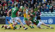 28 February 2016; Frank McGlynn, Donegal, in action against Evan Regan, Mayo. Allianz Football League, Division 1, Round 3, Donegal v Mayo, MacCumhaill Park, Ballybofey, Co. Donegal. Picture credit: Oliver McVeigh / SPORTSFILE