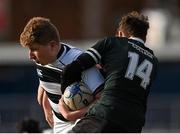 28 February 2016; Conor Cagney, Belvedere College, is tackled by Ro Burns, Newbridge College. Bank of Ireland Leinster Schools Junior Cup, Round 2, Belvedere College v Newbridge College. Donnybrook Stadium, Donnybrook, Dublin. Picture credit: Stephen McCarthy / SPORTSFILE
