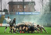 28 February 2016; Steam rises above the scrum from the players of Leinster and Zebre. Guinness PRO12, Round 16, Zebre v Leinster, Stadio Sergio Lanfranchi, Parma, Italy. Picture credit: Seb Daly / SPORTSFILE