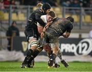 28 February 2016; Tadhg Furlong, Leinster, is tackled by Marco Bortolami ans Oliviero Fabiani, Zebre. Guinness PRO12, Round 16, Zebre v Leinster, Stadio Sergio Lanfranchi, Parma, Italy. Picture credit: Seb Daly / SPORTSFILE
