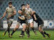 28 February 2016; James Tracy, Leinster, is tackled by Johan Meyer and Oliviero Fabiani, Zebre. Guinness PRO12, Round 16, Zebre v Leinster, Stadio Sergio Lanfranchi, Parma, Italy. Picture credit: Seb Daly / SPORTSFILE