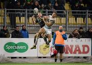 28 February 2016; Adam Byrne, Leinster, and Kayle Van Zyl, Zebre, compete for a high ball. Guinness PRO12, Round 16, Zebre v Leinster, Stadio Sergio Lanfranchi, Parma, Italy. Picture credit: Seb Daly / SPORTSFILE