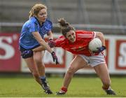 28 February 2016; Ciara O'SullEvan, Cork, is tackled by Sinead Finnegan, Dublin. Lidl Ladies Football National League, Division 1, Dublin v Cork, Parnell Park, Dublin. Picture credit: Ramsey Cardy / SPORTSFILE