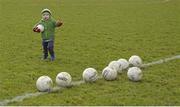 28 February 2016; Rían Sheridan, age 2 and a half, and son of former Longford goalkeeper Damien Sheridan, plays on the pitch before the game. Allianz Football League, Division 3, Round 3, Longford v Kildare, Glennon Brothers Pearse Park, Longford. Picture credit: Piaras Ó Mídheach / SPORTSFILE