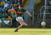 28 February 2016; Diarmuid O'Connor, Mayo, scores a goal from a penalty. Allianz Football League, Division 1, Round 3, Donegal v Mayo, MacCumhaill Park, Ballybofey, Co. Donegal. Picture credit: Oliver McVeigh / SPORTSFILE