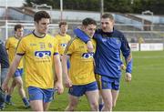 28 February 2016; Roscommon's Fintan Cregg, right, and Ciaran Murtagh, centre, celebrate after victory over Cork. Allianz Football League, Division 1, Round 3, Cork v Roscommon. Páirc Uí Rinn, Cork. Picture credit: Diarmuid Greene / SPORTSFILE