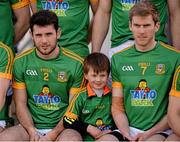 28 February 2016; Five year old Meath mascot, Patrick Gaughran, from Robinstown, takes his place between Donal Keoghan and Darragh Smyth in the front row as the team photograph is taken. Allianz Football League, Division 2, Round 3, Meath v Cavan, Páirc Táilteann, Navan, Co. Meath. Picture credit: Dean Cullen / SPORTSFILE