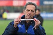 28 February 2016; David Ross, Executive Services Manager, Leinster Rugby, draws out the name of Blackrock College during the Bank of Ireland Leinster Schools Junior Cup Semi Final at Donnybrook Stadium, Donnybrook, Dublin. Picture credit: Stephen McCarthy / SPORTSFILE